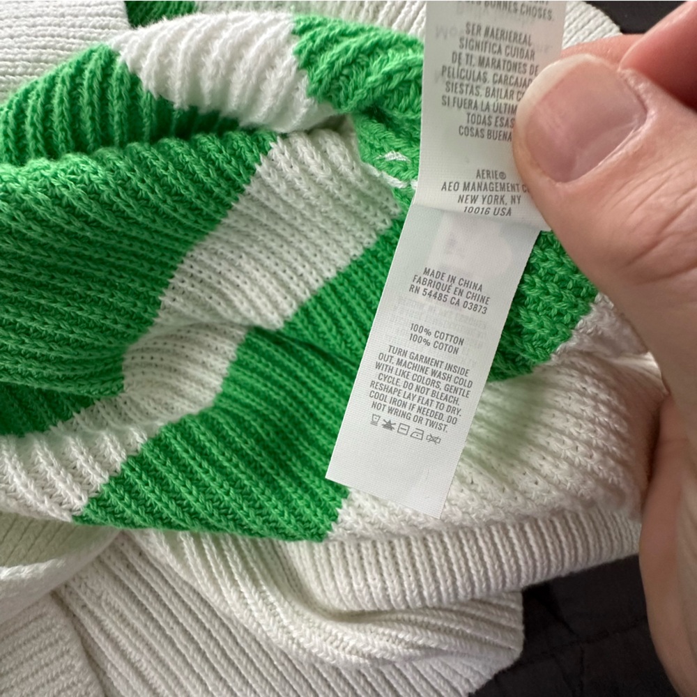 NWT Aerie Oversized Beyond Quarter Zip Sweater, Green and White Striped, Large - Picture 9 of 14